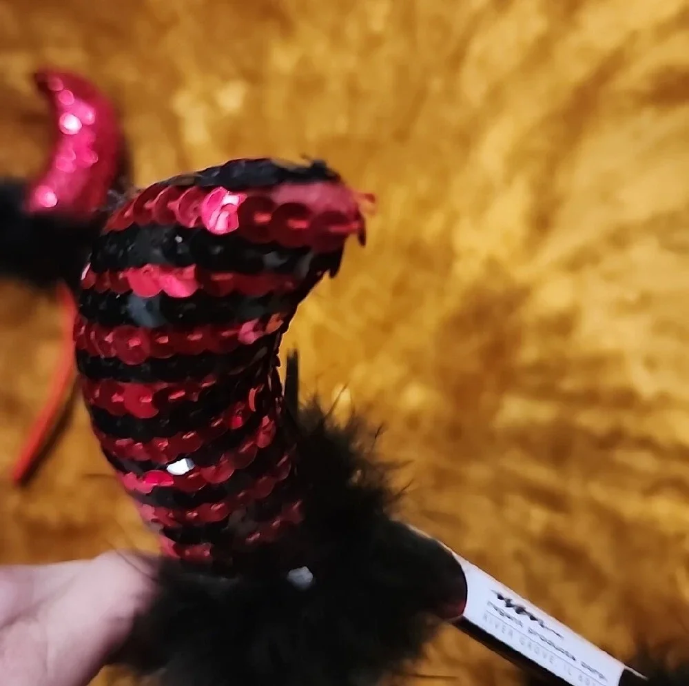 3pc Sequin Devil Horn Headband - Red & Black